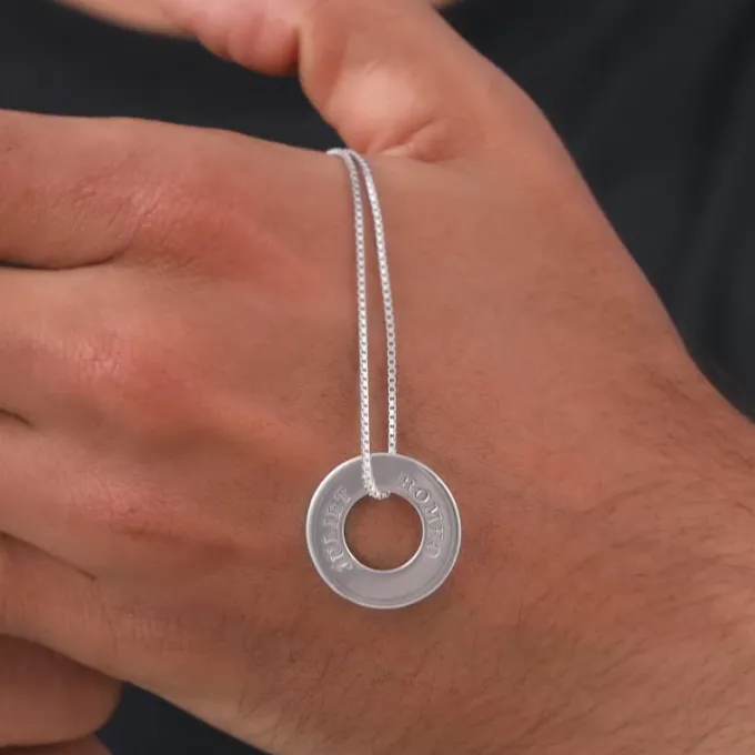 Silver Personalised Circular Pendant For Him