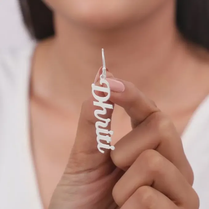 Silver Personalised Cursive Name Earrings
