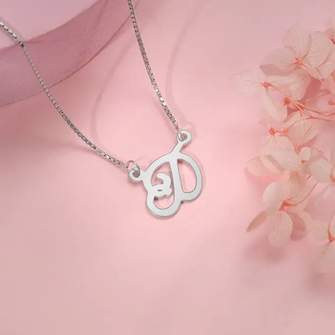 Silver Personalised Cursive Initial Necklace