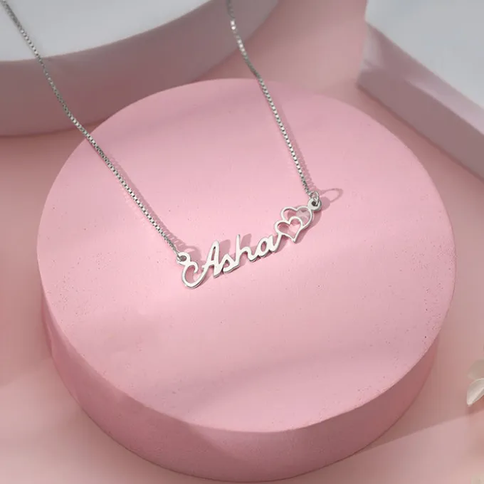 Silver Personalised Dual Heart Necklace