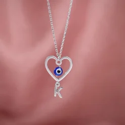 Silver Personalised Evil Eye Heart Initial Pendant