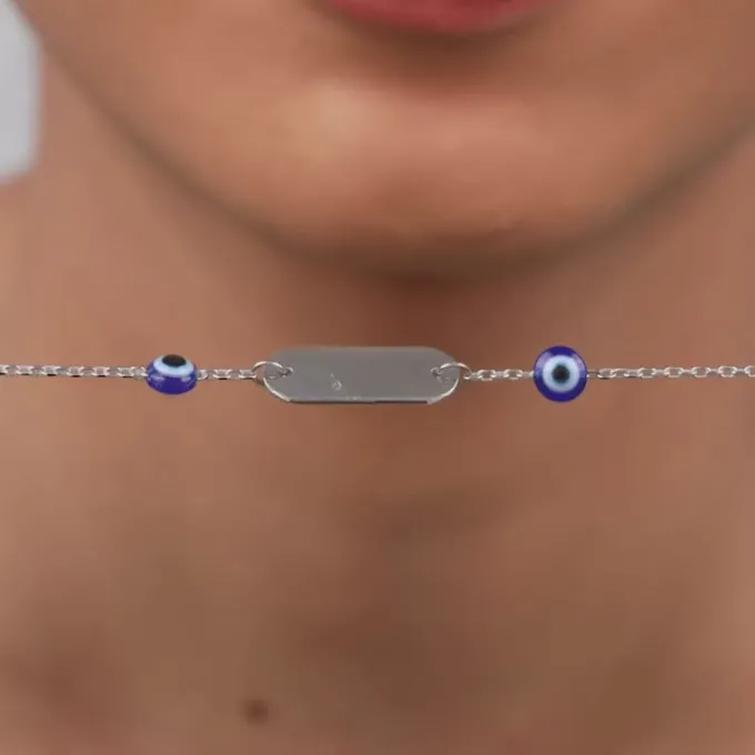 Silver Personalised Evil Eye Name Bracelet