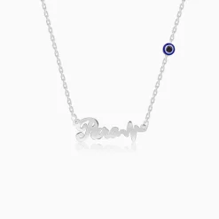 Silver Personalised Evil Eye Heartbeat Necklace