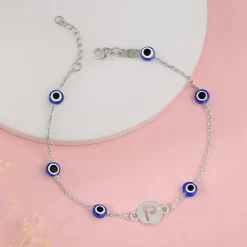 Silver Personalised Evil Eye Initial Bracelet