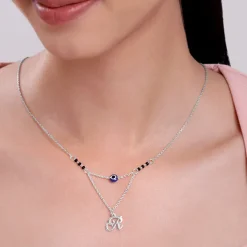 Silver Personalised Evil Eye Mangalsutra Layered Necklace