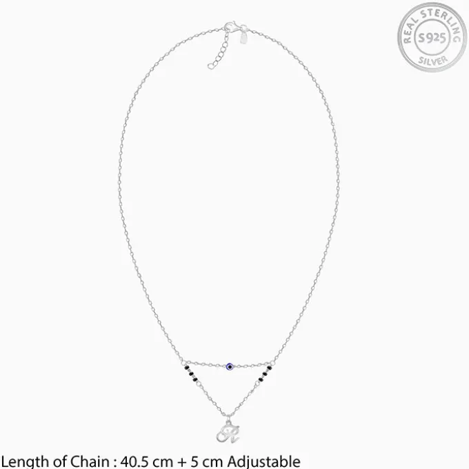 Silver Personalised Evil Eye Mangalsutra Layered Necklace