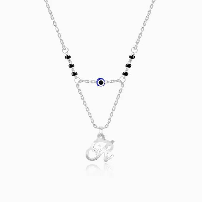 Silver Personalised Evil Eye Mangalsutra Layered Necklace
