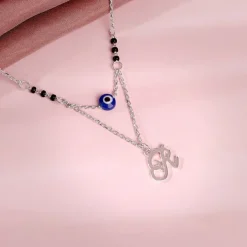 Silver Personalised Evil Eye Mangalsutra Layered Necklace