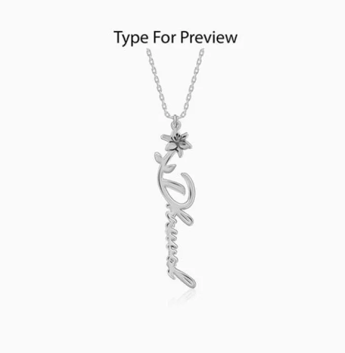 Silver Personalised Flower Name Pendant with Link Chain