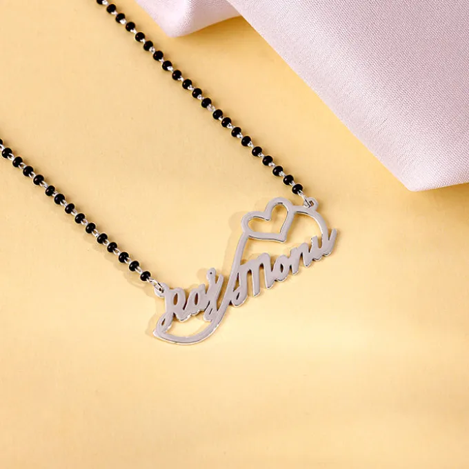 Silver Personalised Heart Name Mangalsutra