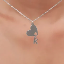 Silver Personalised Heart Initial Pendant