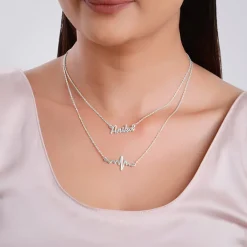 Silver Personalised Heartbeat Layered Necklace