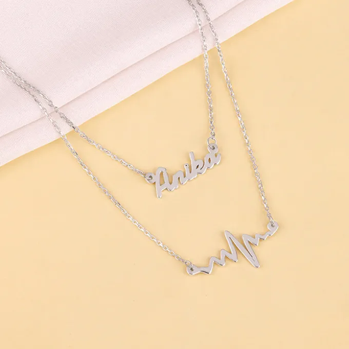 Silver Personalised Heartbeat Layered Necklace
