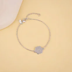 Silver Personalised Hexagon Initial Bracelet