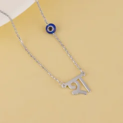 Silver Personalised Hindi Initial Evil Eye Necklace