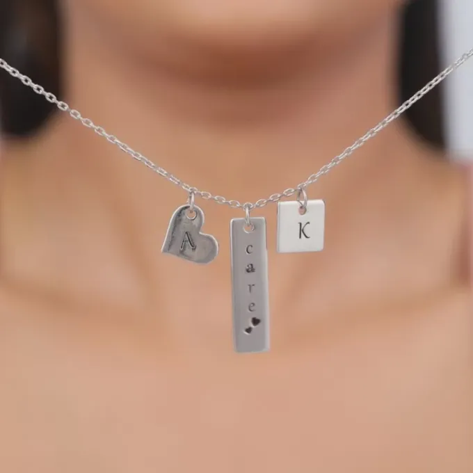 Silver Personalised Initial Charm Pendant With Link Chain