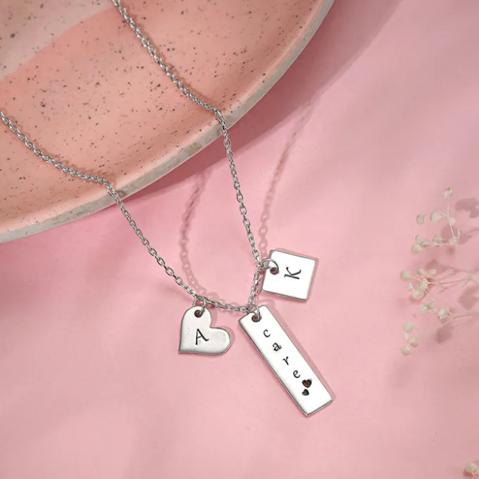 Silver Personalised Initial Charm Pendant With Link Chain