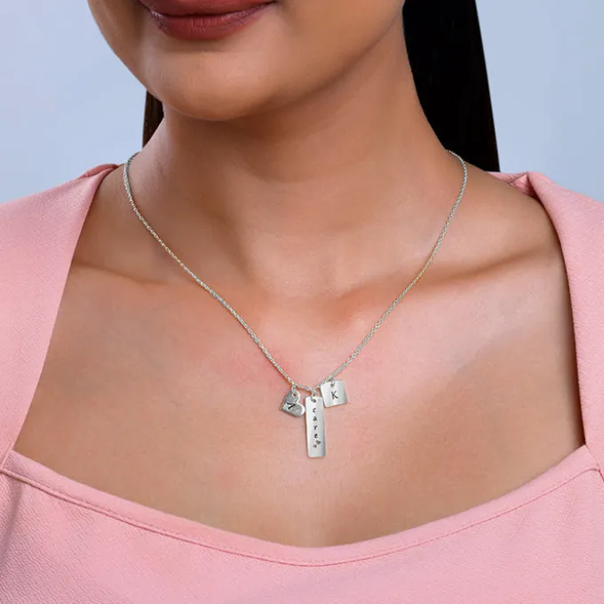 Silver Personalised Initial Charm Pendant With Link Chain