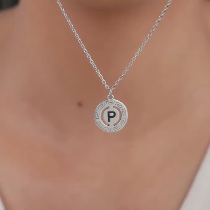 Silver Personalised Initial Grace Pendant with Link Chain