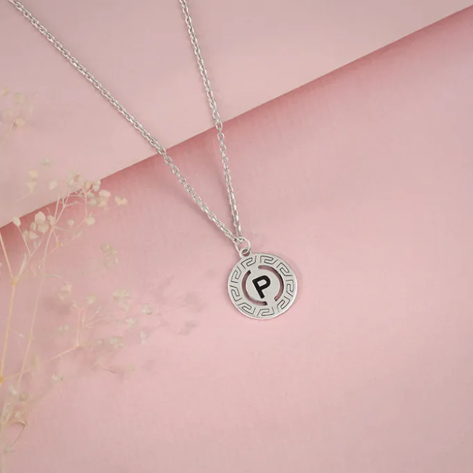 Silver Personalised Initial Grace Pendant with Link Chain