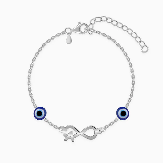 Silver Personalised Initial Nazar Bracelet