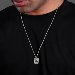 Silver Personalised Military Dog Tag Pendant with Box Chain For Him