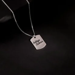 Silver Personalised Military Dog Tag Pendant with Box Chain For Him