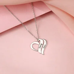 Silver Personalised Name Heart Duo Pendant With Link Chain