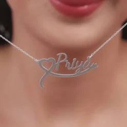 Silver Personalised Name Heart Necklace