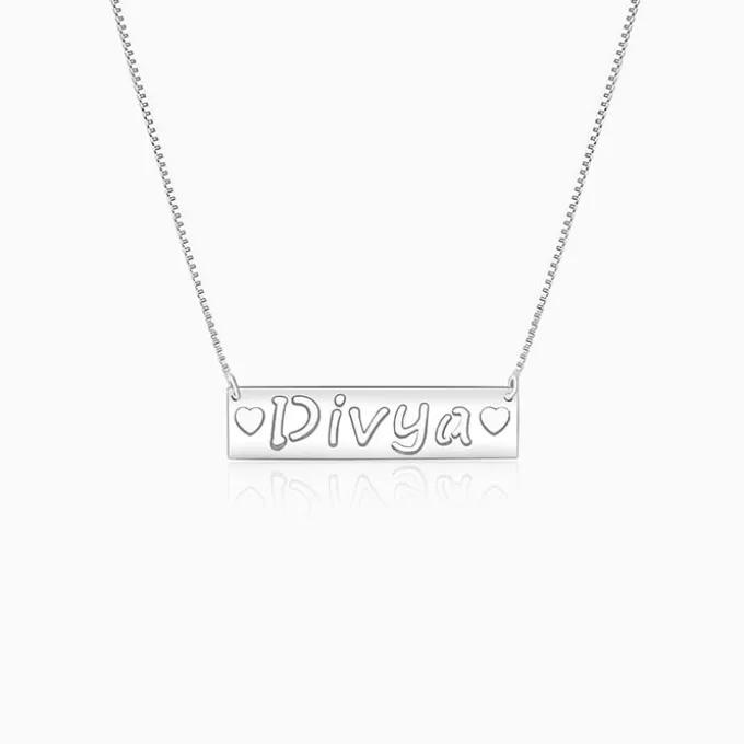 Silver Personalised Name Engraved with Love Necklace
