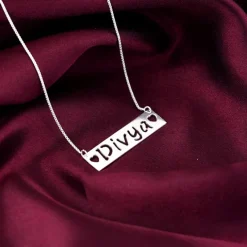 Silver Personalised Name Engraved with Love Necklace
