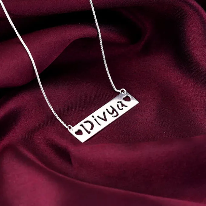 Silver Personalised Name Engraved with Love Necklace