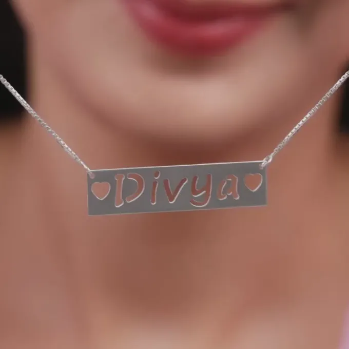Silver Personalised Name Engraved with Love Necklace