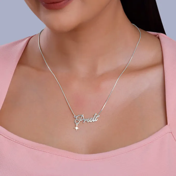 Silver Personalised Name Star Charm Necklace
