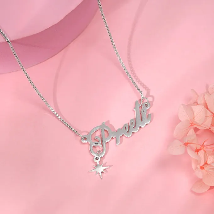 Silver Personalised Name Star Charm Necklace
