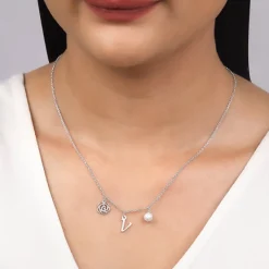 Silver Personalised Pearl Rosey Necklace