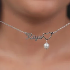 Silver Personalised Pearl Heart Necklace