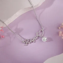 Silver Personalised Pearl Heart Necklace