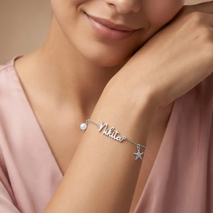 Silver Personalised Pretty Starfish Bracelet