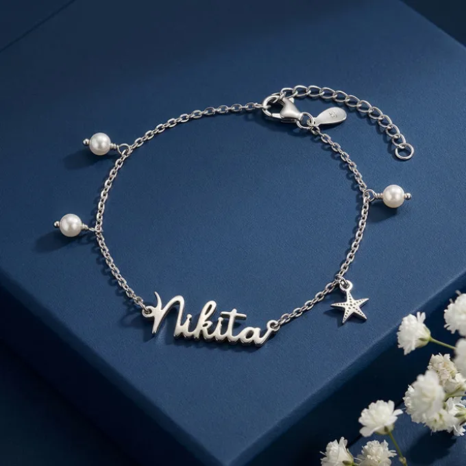 Silver Personalised Pretty Starfish Bracelet