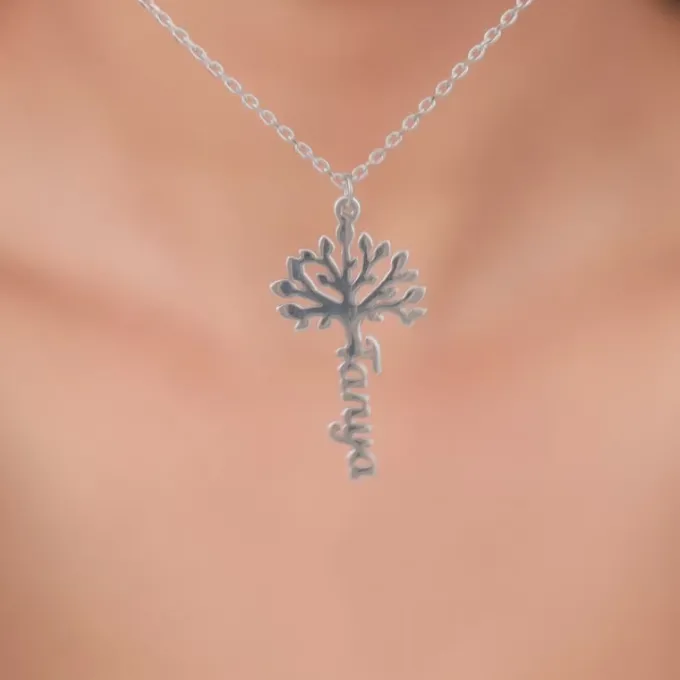 Silver Personalised Tree of Names Pendant with Link Chain