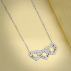 Silver Personalised Triple Heart BFF Necklace