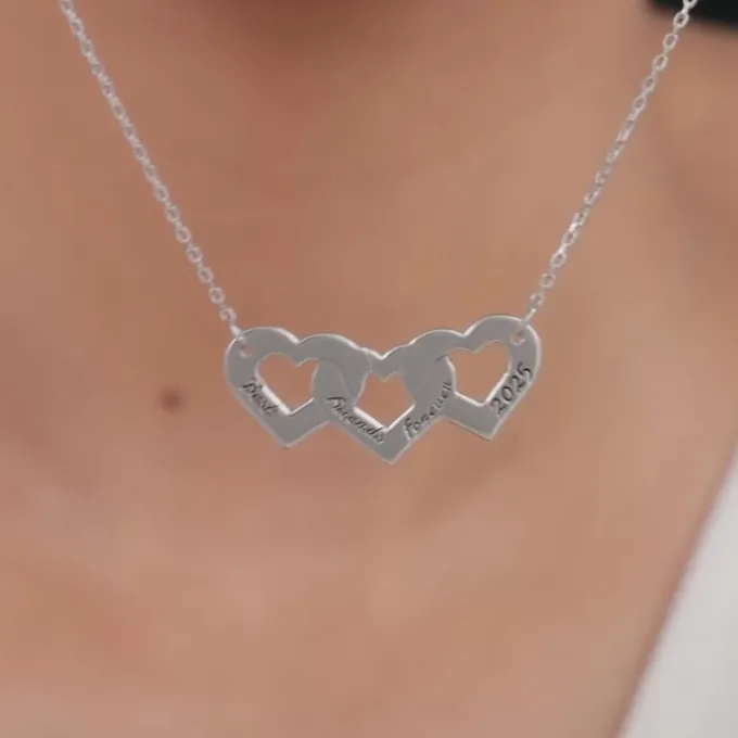 Silver Personalised Triple Heart BFF Necklace