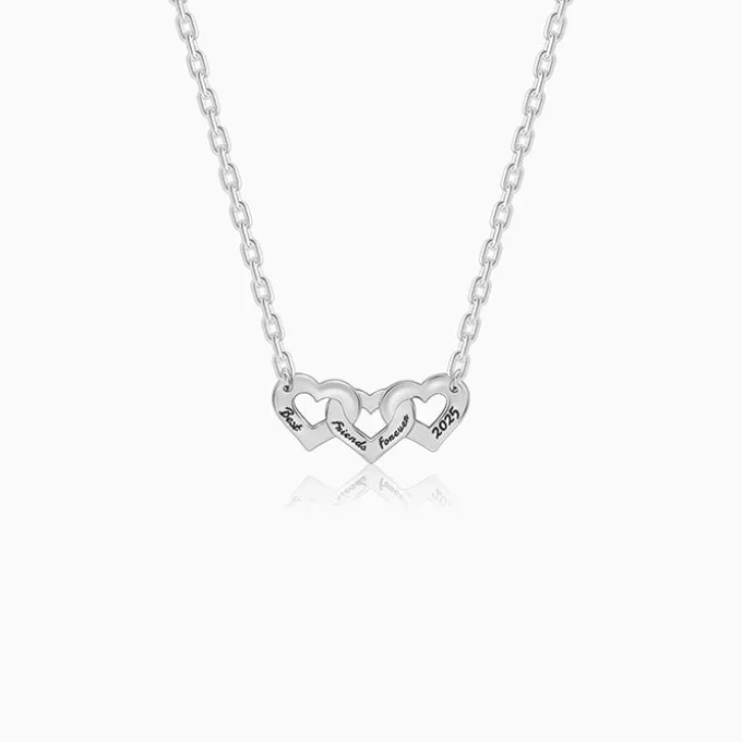 Silver Personalised Triple Heart BFF Necklace