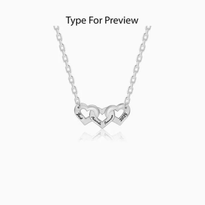 Silver Personalised Triple Heart BFF Necklace