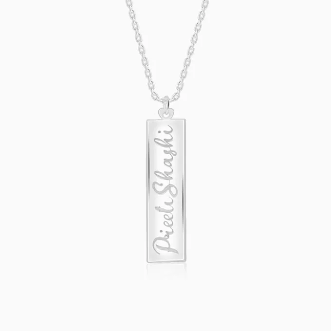 Silver Personalised Two-Name Bar Pendant