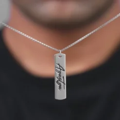 Silver Personalised Vertical Bar Name Pendant with Box Chain For Him