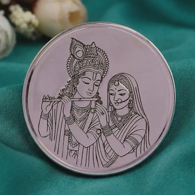 Silver Personalized Radha Krishna Coin - 10g
