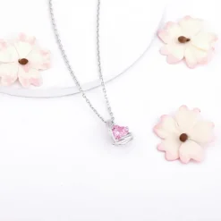Silver Pink Angel Wings of Protection Necklace