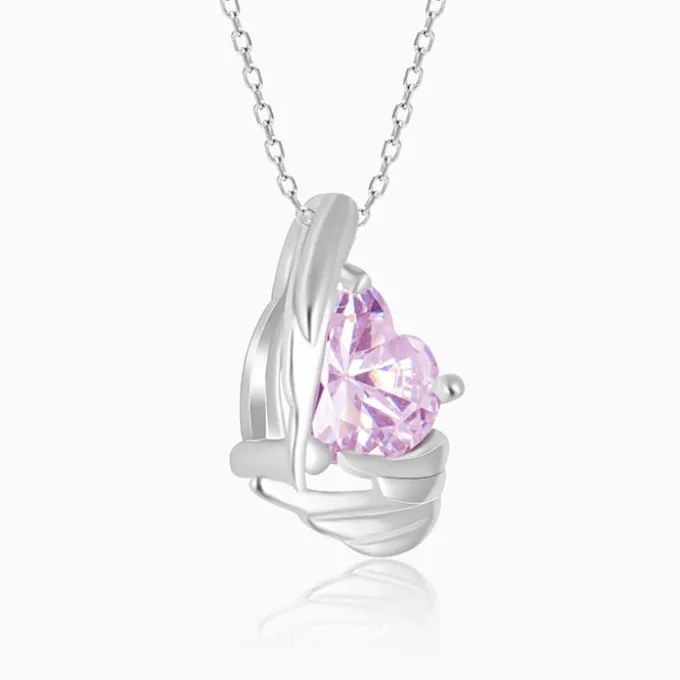 Silver Pink Angel Wings of Protection Necklace